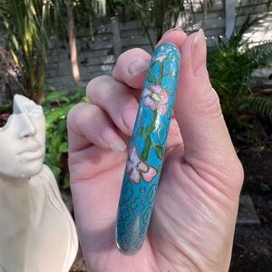 Gorgeous Vintage Blue and Pink Cloisonne Floral Bracelet